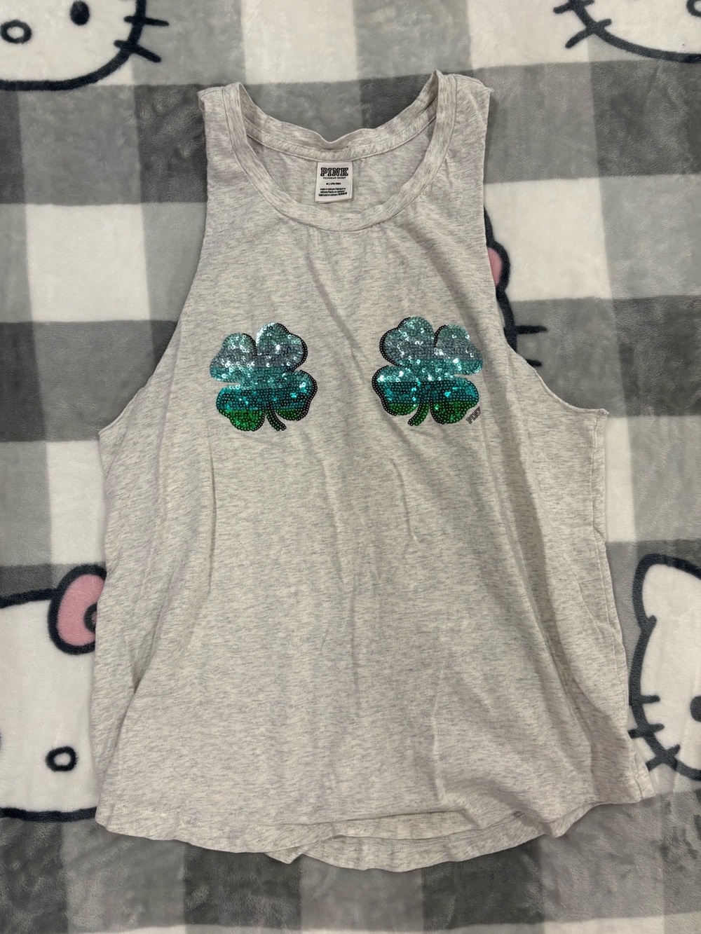 Victoria’s Secret PINK Sequin Shamrock Graphic Tank Top